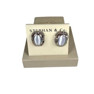 Stephan & Co Women's Stylish Silver Plated Gray Resin Clip Earrings NWT